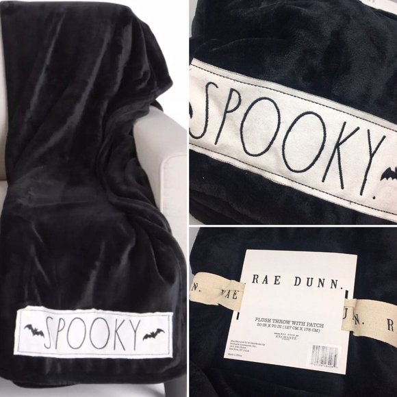 Rae Dunn Halloween SPOOKY Bat Black Fleece Throw Blanket Patch 50x70 NEW 2021 - Picture 1 of 6